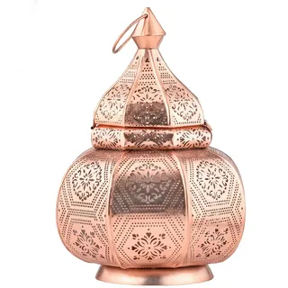 Marrakesch Lampe und Laterne in einem aus Metall 30 cm groß | Tischlampe Windlicht Mahana Kupfer als Orientalische Dekoration
