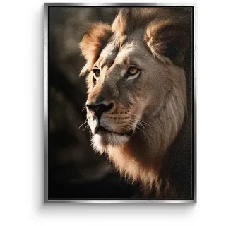 DOTCOMCANVAS® Leinwandbild Lion, Leinwandbild Lion Löwe Afrika Natur Tier Safari hochkant silberfarben