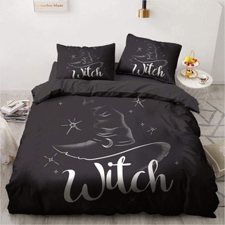 WQIZXCW Bettbezug 155x220 Set Schwarze Hexe Bettwäsche 2 Teilig - Anti-Allergie Bettbezüge und Kissenbezug mit Reißverschluss für Teenager Mädchen