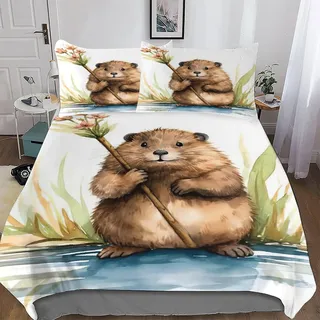 PAZZK Biber Muster Bettwäsche 3 Teilig, Bettbezüge Bettgarnitur Aus Mikrofaser, Bügelfrei & Knitterfrei - Erwachsene Teenager Kinder Bettbezug + Kissenbezug Double (200x200cm)