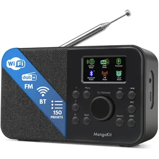 MangoKit SR-L Internetradio WLAN,Tragbares DAB Radio mit Bluetooth–DAB+, UKW, Podcast, 150 Favoriten, Radiowecker, Kopfhöreranschluss, Sleeptimer, Küchenradio, Netz-oder Batteriebetrieb, Schwarz