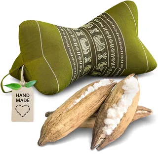 livasia Nackenstützkissen Knochenkissen - Ø 15x32cm - Nackenkissen Knochenform, Sofakissen, Lesekissen mit Kapok, Kissen für Garten und Balkon, Reisekissen handgefertigt (Grün/Elefanten)