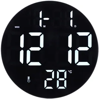 Digitale Wanduhr, Runde Digitale Wanduhr, Batteriebetrieben, Reloj Digital Pared 12/24 Stunden USB-betriebene für Wohnzimmer