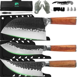 FULLHI Japan Messer Kochmesser Set, 8/9tlg. Küchenmesser Set mit Messerscheide und Messertasche, High Carbon Edelstahl Kochmesser mit Rosenholzgriff (9)