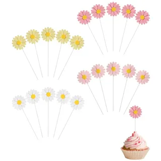 YIPFEN Gänseblümchen Tortendeko 20 Stück Groß, 4-farbig Kunststoff Tortenstecker. Perfekt für Geburtstag, Hochzeit, Babyparty & festliche Anlässe. Schafft fröhliche Stimmung.