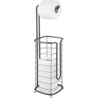 mDesign Toilettenpapierhalter ohne Bohren – freistehender Klorollenhalter fürs Badezimmer – rostbeständiger Papierrollenhalter für Vier Rollen – dunkelgrau