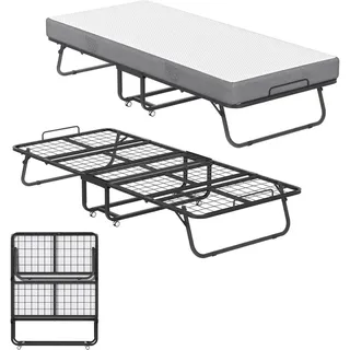 ROSEJANE Klappbett 90x200 cm mit 13 cm Memoryschaum-Matratze – Faltbares Gästebett für Erwachsene, Metallrahmen bis 200 kg belastbar, Klappbett... - Schwarz