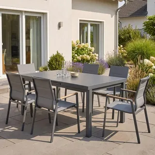 bellavista - Home&Garden® Boston 2 Gartenmöbel-Set Ausziehtisch 180–240 cm 6 Stapelstühle - Grau