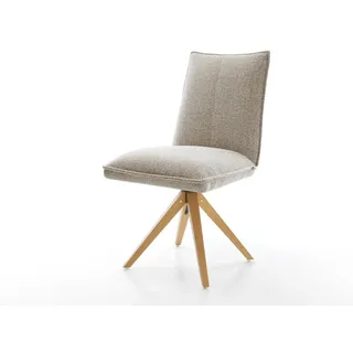 DELIFE Polsterstuhl Lelio-Flex, Holzgestell kantig Natur Webstoff Soft Beige 360° drehbar Taschenfeder beige|weiß