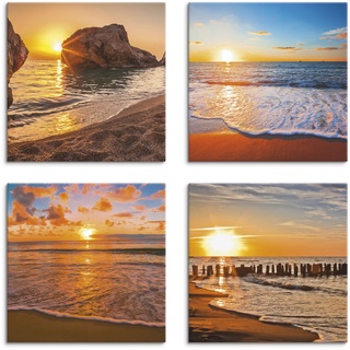 Leinwandbild ARTLAND "Sonnenuntergänge am Strand & Meer" Bilder Gr. B/H: 40 cm x 40 cm, Leinwandbild, orange Bild Leinwandbild Bilder 4er Set, verschiedene Größen