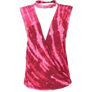 Guru-Shop T-Shirt Batik Hippie T-Shirt mit Halsband - pink Festival, Ethno Style, Hippie, alternative Bekleidung rosa