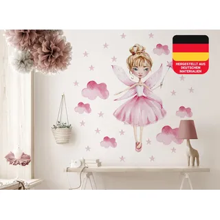 Osomhome Wandtattoo Kinderzimmer Mädchen Fee (120x110cm) | Kinderzimmer Deko Babyzimmer Wanddeko | Wandaufkleber Wandbild Kinderbilder Wandsticker | Wolken Sterne Zauberstab os6605