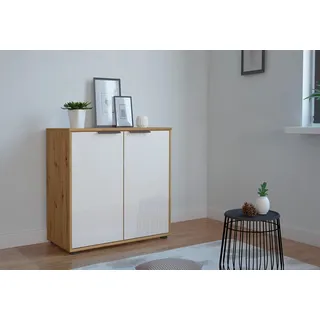 Hochkommode WIEMANN "Monaco" Sideboards Gr. B/H/T: 80 cm x 70 cm x 43 cm, braun (bianco, eiche, nachbildung, glas weiß) Türkommode Türkommoden mit Glasfront, vormontiert