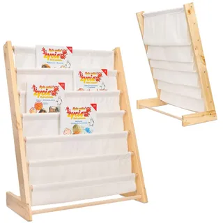 Sherwood Store Montessorianisches Bücherregal, Regal Möbel für Kinderzimmer aus Holz mit leicht zugänglichen Taschen aus weichem Baumwollstoff, Bücherregal aus Naturholz für Kinder, 62,5 × 30 × 79 m