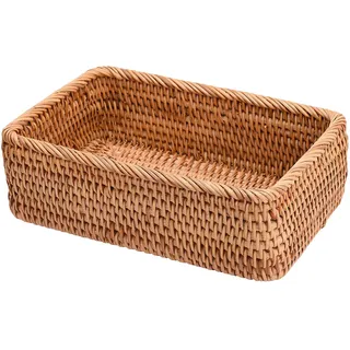 LEMCC Geflochtene Rattankörbe, rechteckig, gewebt, Aufbewahrungskörbe, Regale, Organisationsdekoration für Eingangstisch, Küche, Arbeitsplatte, 20 x 14 x 7 cm