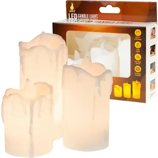 Martom LED KERZEN SET VON 3 STÜCK. KERZE NACHFÜLLEN WIE WACHS, Flammenlose Kerzen, batteriebetriebene Stumpenkerze aus echtem Wachs, elektrisches LED-Kerzen-Set