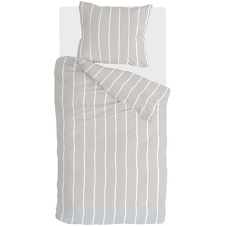 Walra Bettwäsche-Set - Größe 155x220, 100% Baumwolle - Preppy Pinstripe - Weiche und Angenehme Bettwäsche Set mit 80x80 Kissenbezug, Reißverschluss - Grau