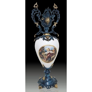 Casa Padrino Luxus Barock Vase Blau / Weiß / Mehrfarbig / Gold 21 x H. 62 cm - Handgefertigte Barockstil Blumenvase - Barock Deko Accessoires - Edel & Prunkvoll
