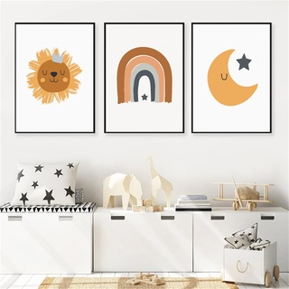 GLITZFAS 3er Set Poster Kinderzimmer Deko Kinder Bilder Set Junge Mädchen Babyzimmer Kinderbilder - Sonne, Regenbogen, Regentropfen (A,40x60cm)