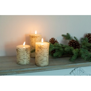 Wohnando LED-Kerze 3er-Set LED Kerzen mit Dekor 'Birke', im Winter mit Fernbedienung braun|weiß