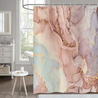 Hnmdmyi Duschvorhang Marmor Rosa 120x200, Lila Gold Glitzer Duschvorhänge Abstrakt Modern Luxus Aquarell Tinte Kunst Badewanne Vorhang Wasserdicht Polyester Stoff Waschbar Badevorhang mit Haken