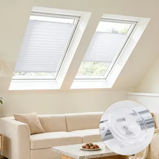 Grandekor Plissee ohne Bohren mit Saugnäpfen Crush 90x120cm Weiß | Plisseerollo für Dachfenster Blickdichtes Faltrollo Innen Sonnenschutz für Fenster ohne Werkzeug Verstärkter Halt Aluschiene