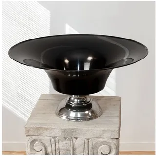 Antikas Wanddekoobjekt Vase, Schwarz, flach, Eisen, Aluminium Fuss, Schüssel, Dekoration schwarz
