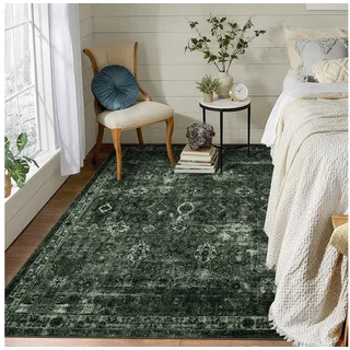 GarveeMore Teppich Wohnzimmer Vintage Waschbarer Teppiche für Schlafzimmer Orientteppiche grün 120 cm x 170 cm