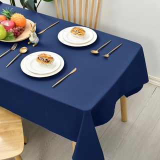 Hiasan Glatt Tischdecke Fleckenabweisend Tischtuch mit Lotuseffekt Leicht Wasserabweisend Tischwäsche, Dunkelblau, 130x130cm