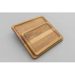 Holzteller aus massiver Eiche – Servierbrett & Schneidebrett – Handgefertigtes Tablett aus Holz mit Saftrille, rechteckig, geölt, Küchenbrett & Frühstücksbrett (30 × 20 × 2 cm)