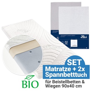 Alvi 3-tlg. Matratzen-Set für Beistellbett & Wiege 40 x 90 cm - Weiß & Silbergrau