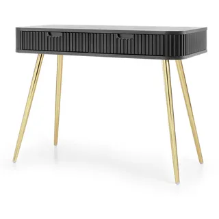 Bettso Konsolentisch, Schwarz, Gold, Metall, 2 Schubladen, 103x80x49 cm, Wohnzimmer, Wohnzimmertische, Konsolentische