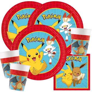 Party-Set Pokemon 36-teilig für 8 Kinder | Pappteller, Pappbecher, Servietten für Kindergeburtstag