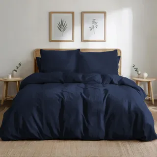 Dreamzie Bettwäsche-Set 200x220 aus Baumwoll-Perkal – Dunkelblau – Bettbezug 200x220 und 2X Kissenbezug 80x80 cm – Oeko-Tex Zertifiziert