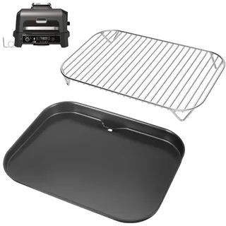 WELL GRILL Flache Grillplatte und Grillrost für Ninja Woodfire OG701EU Serie, Plancha Grillplatte & Edelstahl Grill Rost Zubehör für Ninja Wood Fire Elektrogrill, XSKGRDPLTEU, CB350EU