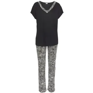 LASCANA Pyjama gepunktet Schwarz/Weiß 32/34