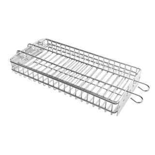 Flacher Grillkorb für Drehspieße, strapazierfähiges Grillzubehör aus Edelstahl, kompatibel mit 8-mm-Vierkant-Drehspießstangen, universell passend für die meisten Outdoor-Grills