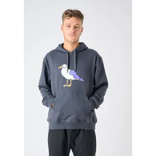Kapuzensweatshirt CLEPTOMANICX "Smile Gull" Gr. S, grau (dunkelgrau) Herren Sweatshirts mit coolem Print