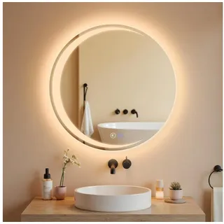 Nettlife Badspiegel led rund mit beleuchtung ablage Modern 50/60/70/80cm Dimmer (LED-Beleuchtung), Spiegel mit Entfogger Funktion weiß 60 cm x 60 cm
