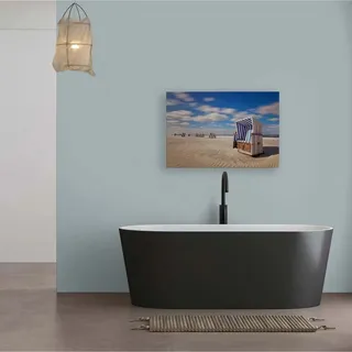 Bricoflor Wandbild Mit Strandkorb Ostsee Leinwandbild Maritim Strand Bild Für Schlafzimmer Und Wohnzimmer Blau In 90 X 60 Cm