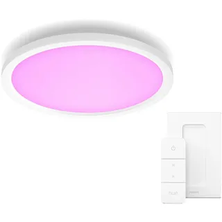 Philips Hue Deckenleuchte White & Color Ambiance Surimu Panelleuchte rund + Dimmschalter V2, mehrere Helligkeitsstufen, LED fest integriert, Farbwechsler weiß