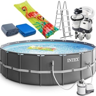 Intex Ultra Frame Swimming Pool 549x132 cm Schwimmbecken Stahlrahmen Komplett-Set mit Filterpumpe, Bodenplane und Abdeckplane sowie Extra-Zubehör ...