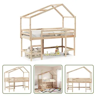 The Living Store Hochbett mit Leiter und Dach 80x200 cm Massivholz Kiefer - Braun