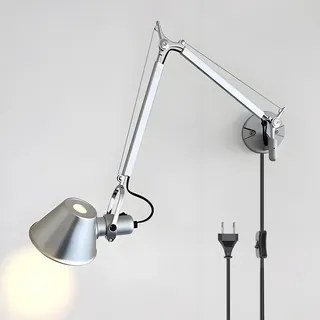 AoLa Verstellbar Wandleuchte Schwenkarm lnnen Vintage Wandlampe mit Schalter und Kabel 360° Drehbare Lange Arm Nachttischlampe mit Stecker Metall Arm Wand Leselampe E27 Retro Industrie Lampe, 25 * 25