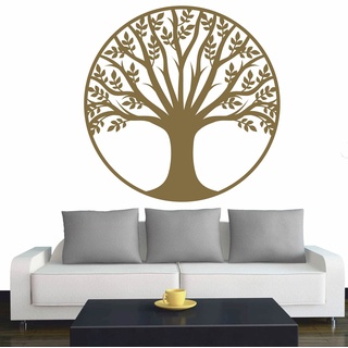 Wandtattoo - Baum des Lebens - 2 - Lebensbaum Weltenbaum - 80x80 cm - Gold - Dekoration - Wandaufkleber - für Wohnzimmer Kinderzimmer Büro Schule Firma
