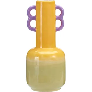 Vase Bloom aus Keramik mit Doppelhenkel, Gelb-Salbeigrün, H 25 cm, bauchige Form mit langem Hals