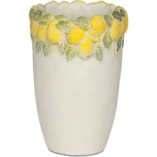 Blumenvase Vase Zitrone Antik 17cm aus Keramik mit glasierter Oberfläche und Zitronen-Dekor verziert