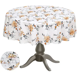RUVANTI Runde Tischdecke 178 cm, für 4-6 Sitze, 100% Baumwolle, runde Tischdecke, waschbar, wiederverwendbar, runde Tischabdeckung für Küche, Hochzeiten, Erntedankfest Abendessen,Herbst Grau Blumen