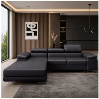 Goldstoff Ecksofa "ALVARO" mit Schlaffunktion und Bettkasten L-Form Couch, Stylisches Wohnlandschaft Sofa in L-Form mit Komfortfunktion 1 Teile, Moderne Eckcouch L-Form mit Relaxfunktion und Schlaffunktion schwarz