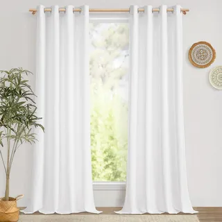 MRTREES Vorhänge Wohnzimmer mit Ösen Weiss Leinenoptik Halbtransparent Voile Gardinen Weiß Leinen Schlafzimmer Ösenvorhang Linen Curtains Living Room 2er Set H 280 x B 140 cm